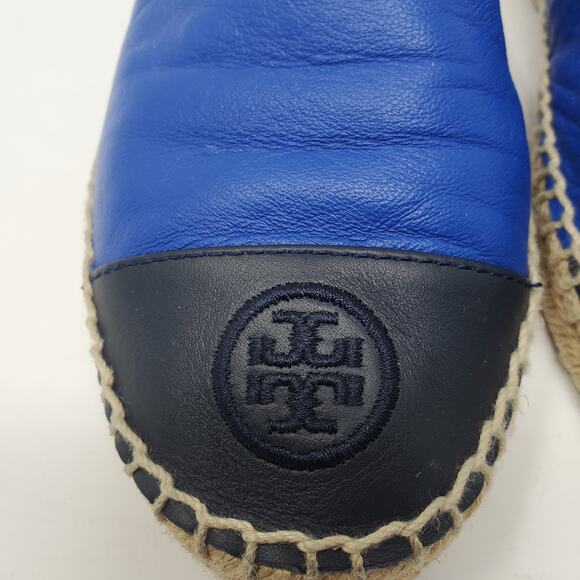 Tory Burch Leather Colorblock Flat Espadrilles Jelly Blue Tory Navy Size 7.5 - Picture 10 of 12